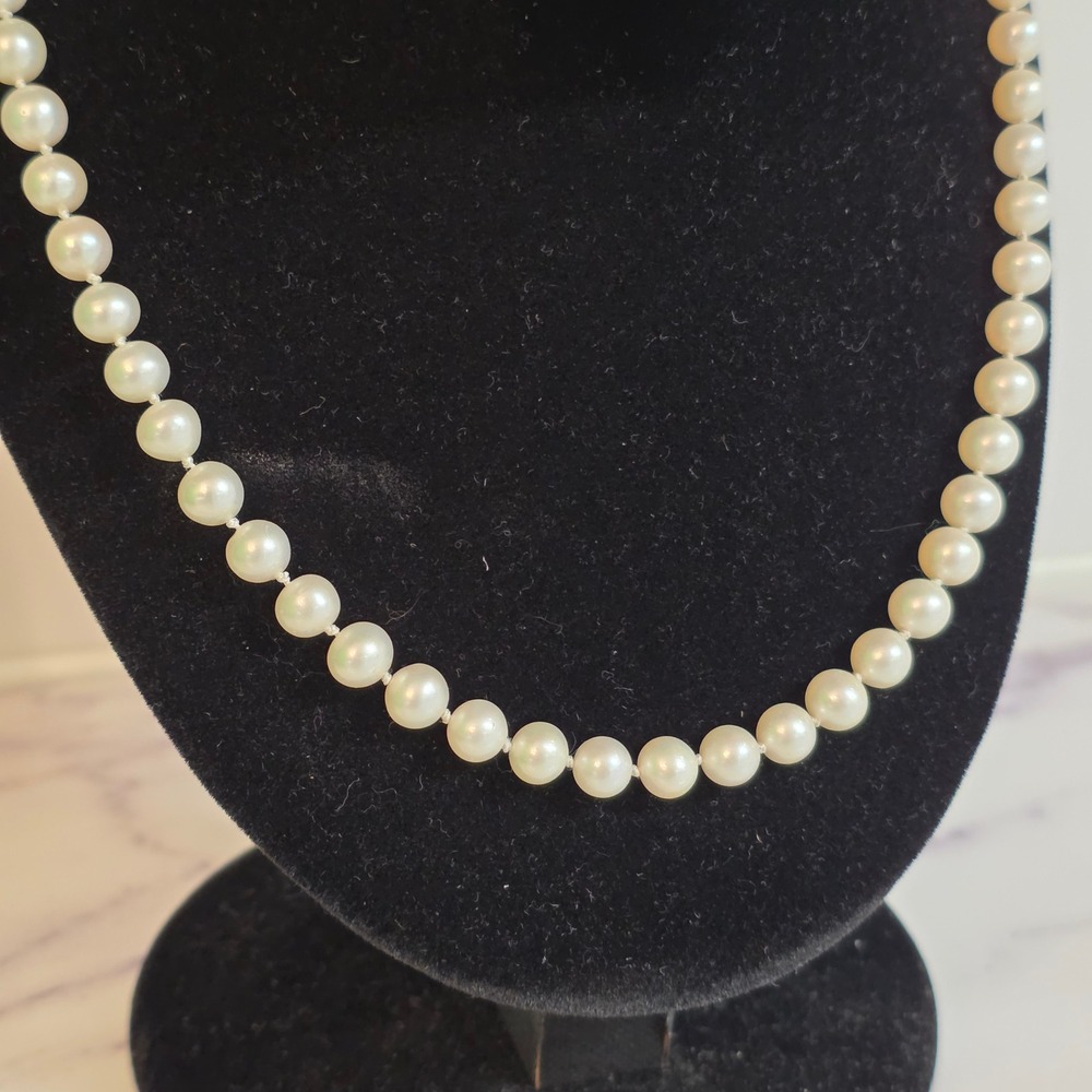 Vintage 14K Yellow Gold Cultured Pearl Strand Necklace 18 Inch 6mm Knotted Clasp - Picture 3 of 9